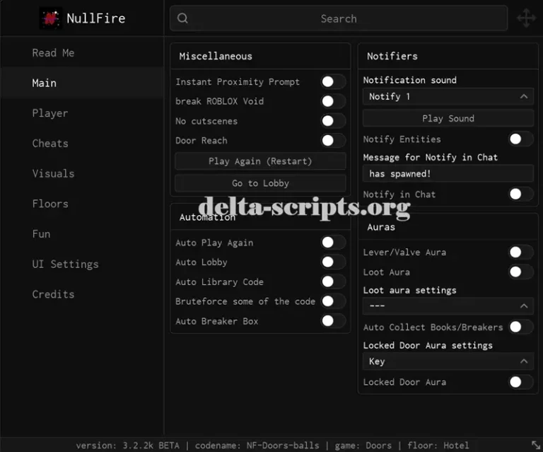 NullFire Doors Script - Auto Room, Auto Lobby, ESP