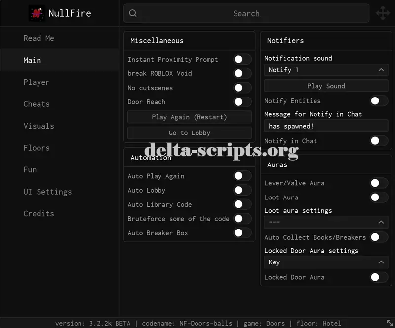 NullFire Doors Script – Auto Room, Auto Lobby, ESP