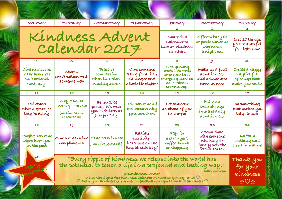 25 Random Acts of Kindness Calendar for Christmas 2023 1
