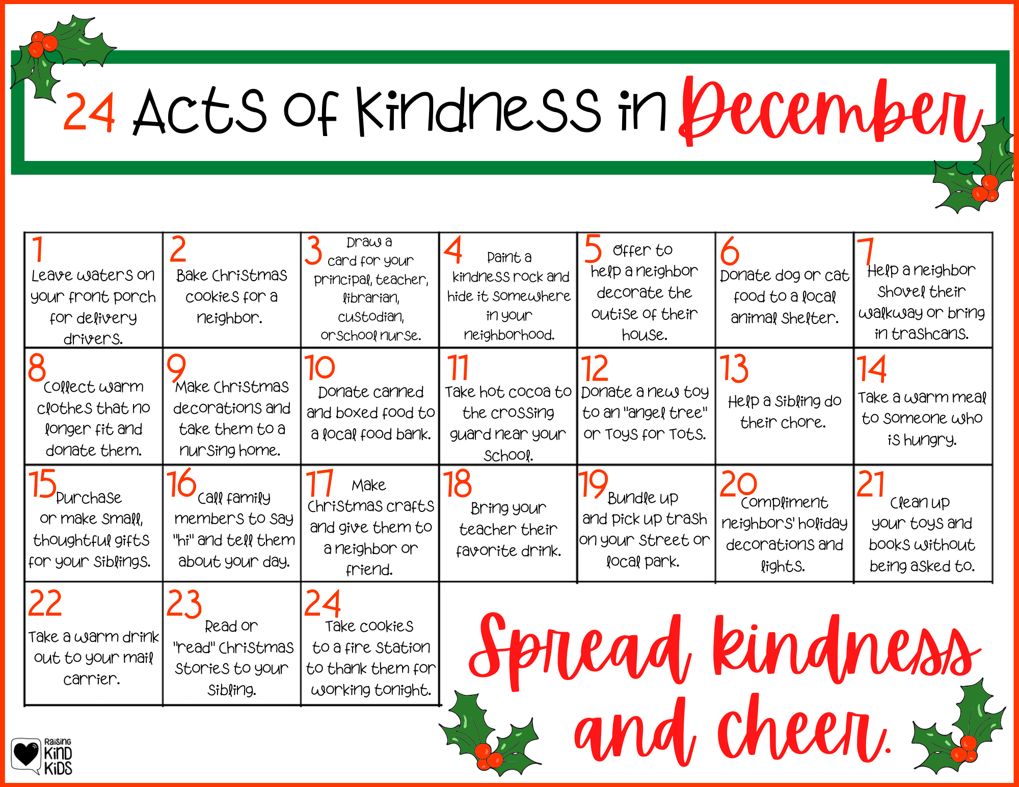 25 Random Acts of Kindness Calendar for Christmas 2023 3